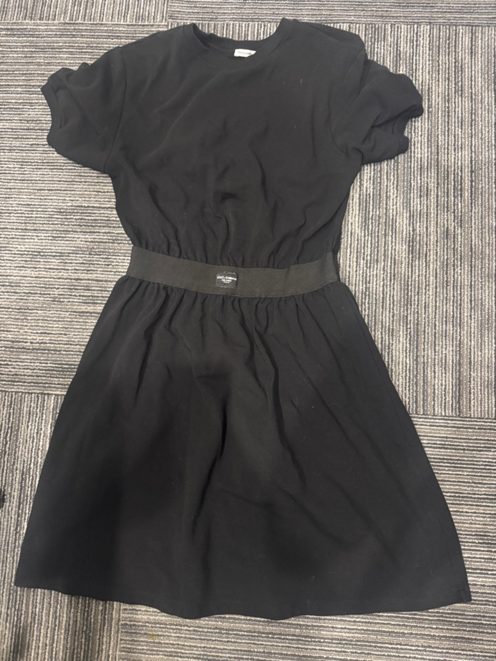 Dolce & Gabbana Black Short Sleeve Elastic Waist Dress
